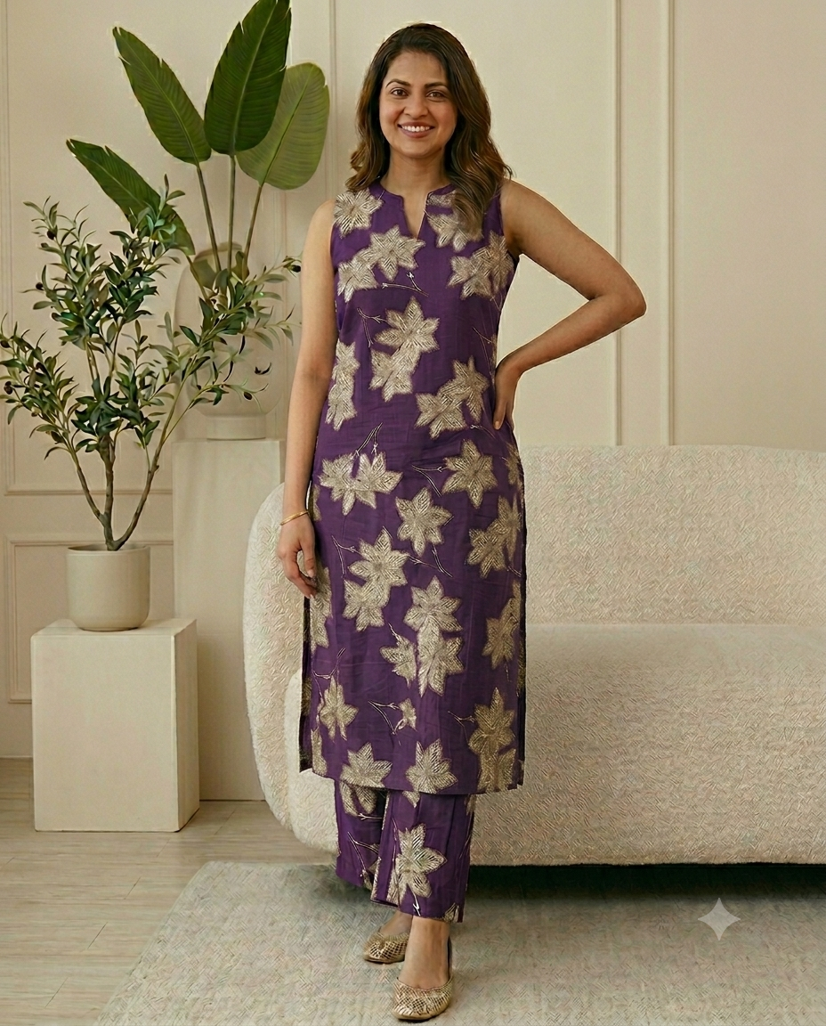 Women's Cotton Co-Ord Set Blue Floral - Image 6