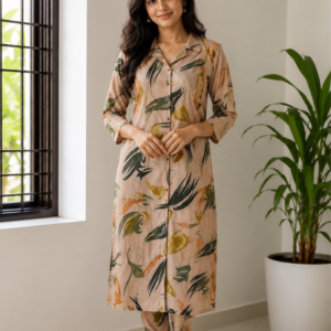 Women's Printed Cotton Salwar Set in Beige | Evonne Sara