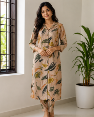 Women's Printed Cotton Salwar Set in Beige | Evonne Sara