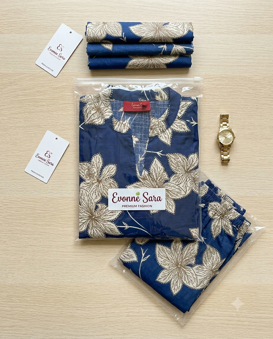 Women's Cotton Co-Ord Set Blue Floral - Image 5
